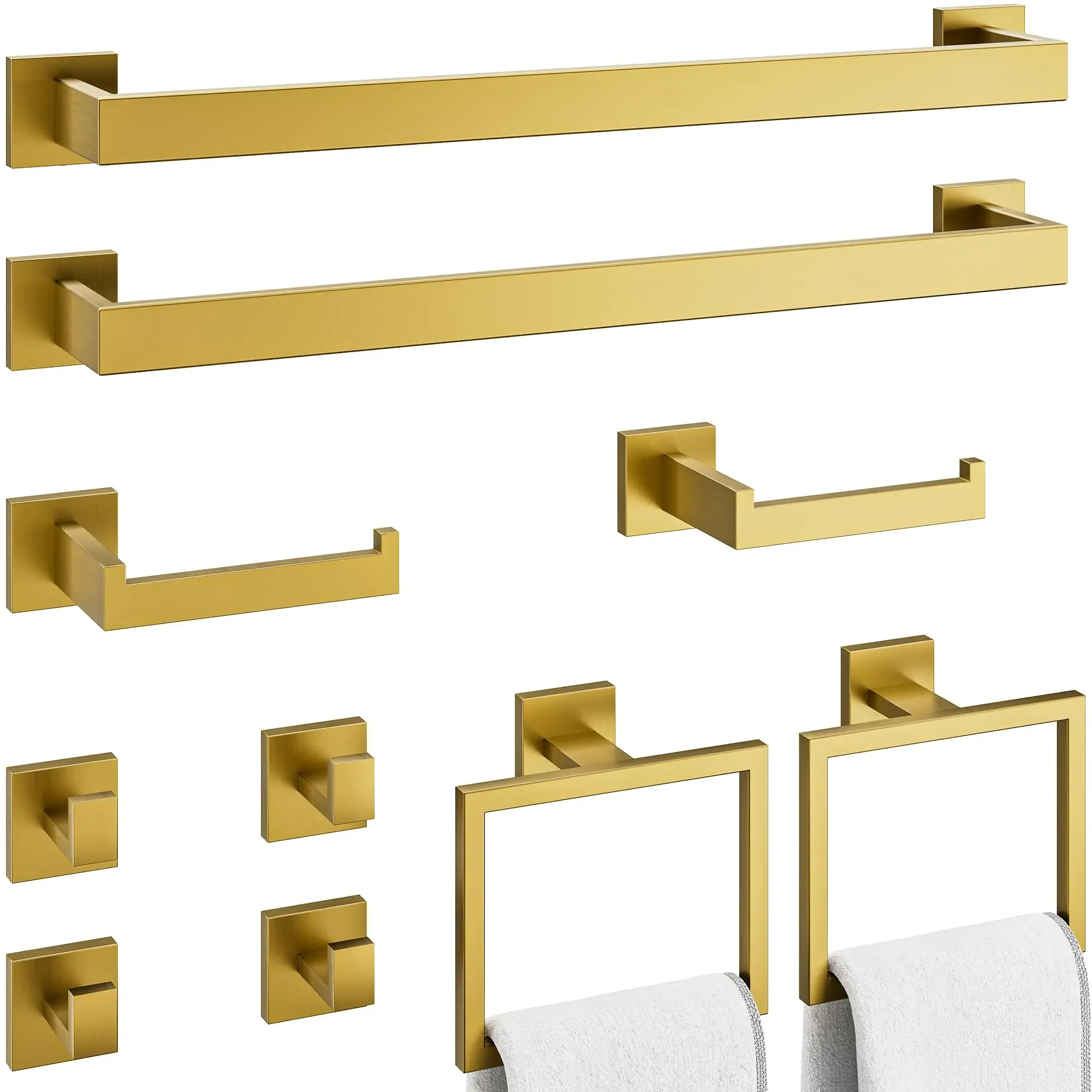 5-Piece Matte Gold Bathroom Accessories Set SUS304 Stainless Steel Wall Mounted Towel Bar Toilet Paper Holder Towel Ring Hooks
5-Piece Matte Gold Bathroom Accessories Set SUS304 Stainless Steel Wall Mounted Towel Bar Toilet Paper Holder Towel Ring Hooks