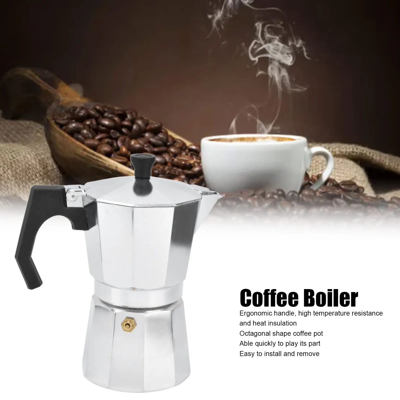 Stovetop Coffee Maker Coffee Boiler Pot Aluminum Octagonal Shape for Strong Flavor300ml
Stovetop Coffee Maker Coffee Boiler Pot Aluminum Octagonal Shape for Strong Flavor300ml
