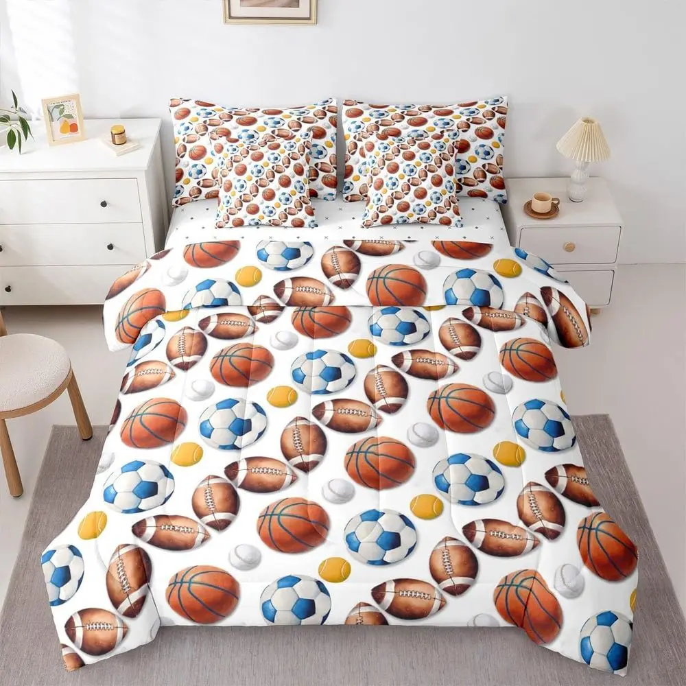 7-Piece King Size Sports Themed Bedding Set: Basketball & Baseball for Kids, White, Blue, Yellow Bed in a Bag Room Decor
7-Piece King Size Sports Themed Bedding Set: Basketball & Baseball for Kids, White, Blue, Yellow Bed in a Bag Room Decor