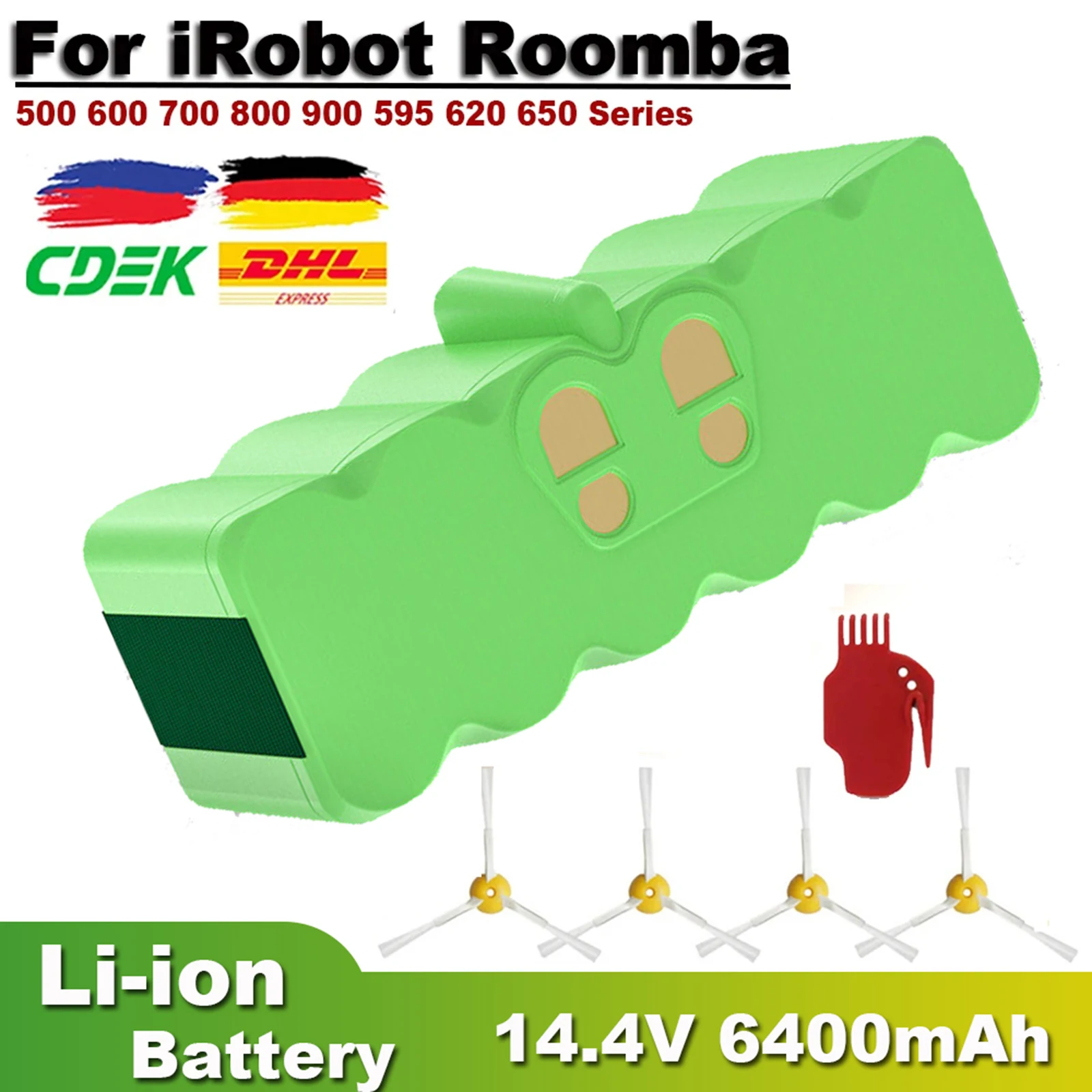 Литий-ионный аккумулятор для пылесоса Roomba, батарея 14,4 В, 6400 мАч для iRobot Roomba 500, 600, 700, 800, 900, 595, 620, 650, 780
Литий-ионный аккумулятор для пылесоса Roomba, батарея 14,4 В, 6400 мАч для iRobot Roomba 500, 600, 700, 800, 900, 595, 620, 650, 780