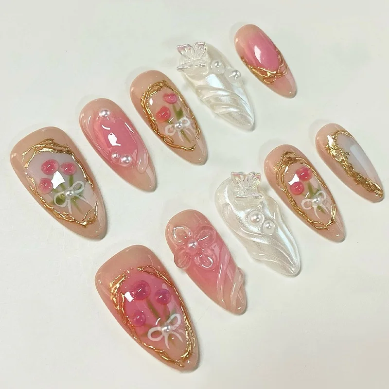 24Pcs Nude Pink Gilded Fake Nails 3D Butterfly Pearl Gradient Manicure Tips with Flower Almond Wearable False Nails Press on Art
24Pcs Nude Pink Gilded Fake Nails 3D Butterfly Pearl Gradient Manicure Tips with Flower Almond Wearable False Nails Press on Art