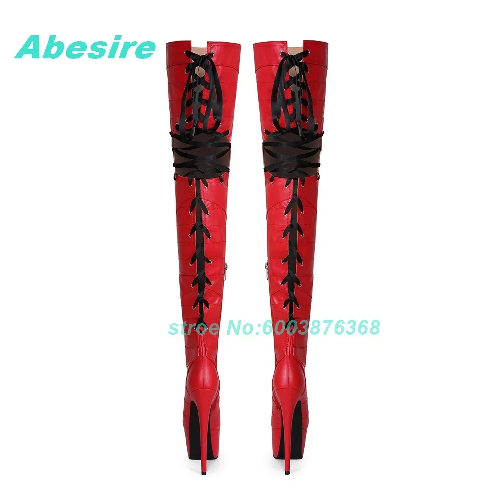 Platform Hollow Out Stiletto Heels Shoes Red Leather Patchwork Cross-Tied Over The Knee Boots for Women Spicy Girls Sexy Shoes
Platform Hollow Out Stiletto Heels Shoes Red Leather Patchwork Cross-Tied Over The Knee Boots for Women Spicy Girls Sexy Shoes