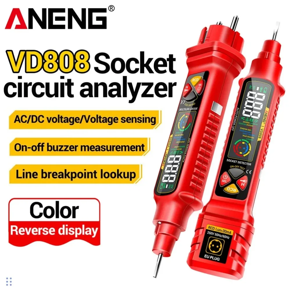 Socket Circuit Analyzer ANENG VD808 AC/DC Voltage Socket Tester Digital Circuit Breaker Finder Leakage Polarity Leakage
Socket Circuit Analyzer ANENG VD808 AC/DC Voltage Socket Tester Digital Circuit Breaker Finder Leakage Polarity Leakage