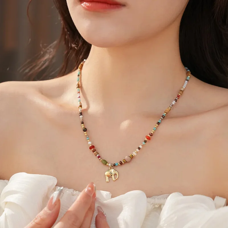 Colorful Glass Beaded Elephant Pendant Necklace Vintage Ethnic Style Niche Clavicle Chain Beautiful Fashion Necklace for Women
Colorful Glass Beaded Elephant Pendant Necklace Vintage Ethnic Style Niche Clavicle Chain Beautiful Fashion Necklace for Women