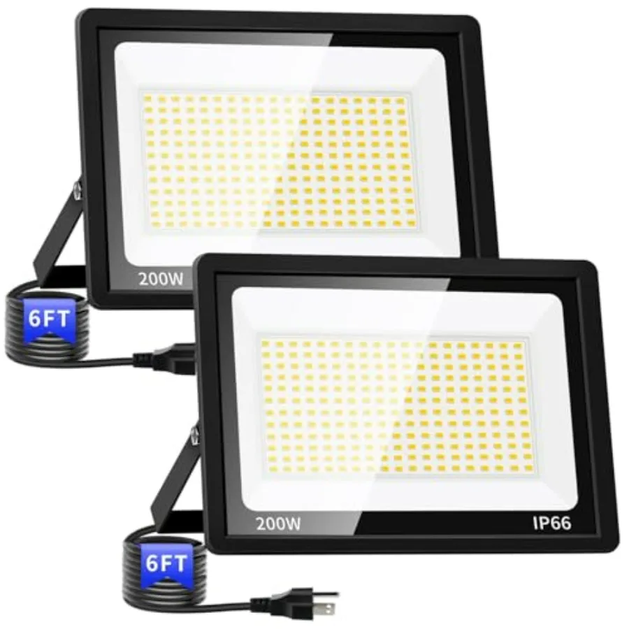 200W LED Outdoor Flood Light Plug in 24000LM 5000K Daylight White Security Light with 6ft Cord IP66 Waterproof Exterior Floodli
200W LED Outdoor Flood Light Plug in 24000LM 5000K Daylight White Security Light with 6ft Cord IP66 Waterproof Exterior Floodli