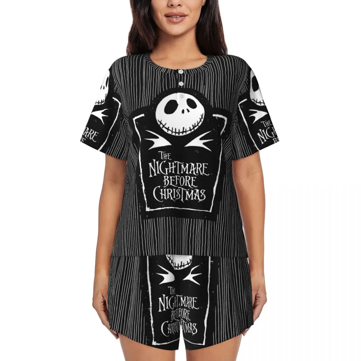 Custom Horror Movie Christmas Skull Jack Pajamas Set Women's 2-Piece Short Sleeve Tim Burton Halloween Sleepwear Shorts Sets
Custom Horror Movie Christmas Skull Jack Pajamas Set Women's 2-Piece Short Sleeve Tim Burton Halloween Sleepwear Shorts Sets
