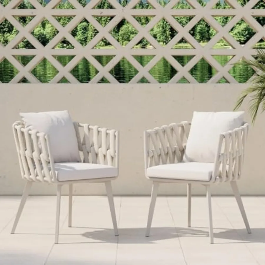 Patio Dining Chairs Set of 2, Outdoor Dining Chairs with Aluminum Alloy Frame, Handwoven Rope Back and Beige Removable Cushions
Patio Dining Chairs Set of 2, Outdoor Dining Chairs with Aluminum Alloy Frame, Handwoven Rope Back and Beige Removable Cushions