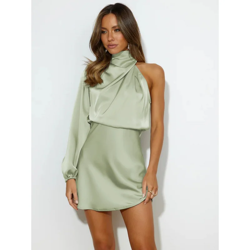 Evening European and American Women's Clothing Satin Draping Toast One off Shoulder Bridesmaid Dress
Evening European and American Women's Clothing Satin Draping Toast One off Shoulder Bridesmaid Dress