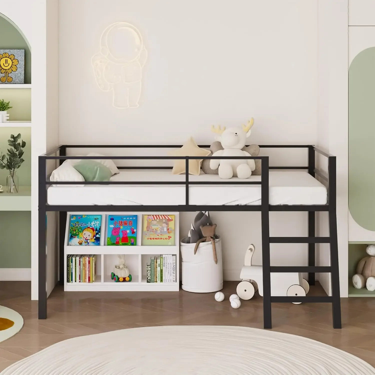 Low Loft Bed Twin Size, Junior Metal Twin Loft Bed with Stairs and Safety Guard, Noise Free for Small Bedroom, Black
Low Loft Bed Twin Size, Junior Metal Twin Loft Bed with Stairs and Safety Guard, Noise Free for Small Bedroom, Black