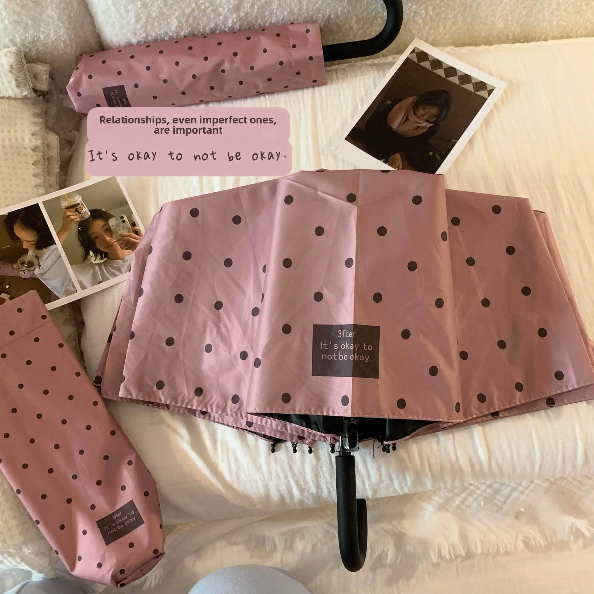 Очень корейский зонт с изогнутой ручкой "It's Okay Not Perfect" для весны и осени, солнцезащитный зонт с волнообразным узором в горошек, черный, с покрытием Bla Glue
Очень корейский зонт с изогнутой ручкой "It's Okay Not Perfect" для весны и осени, солнцезащитный зонт с волнообразным узором в горошек, черный, с покрытием Bla Glue