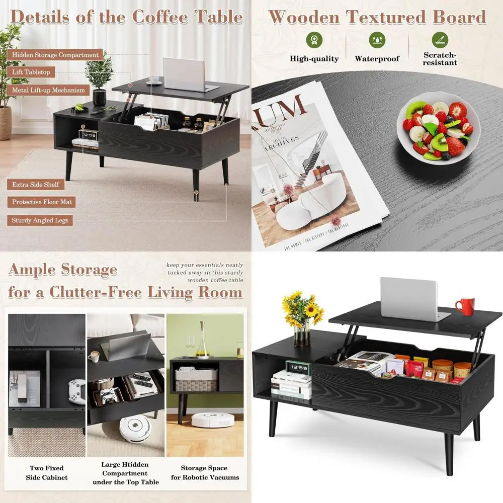 Черный журнальный столик со скрытым отсеком, подъемной столешницей и полкой для хранения для дома и офиса
Черный журнальный столик со скрытым отсеком, подъемной столешницей и полкой для хранения для дома и офиса
