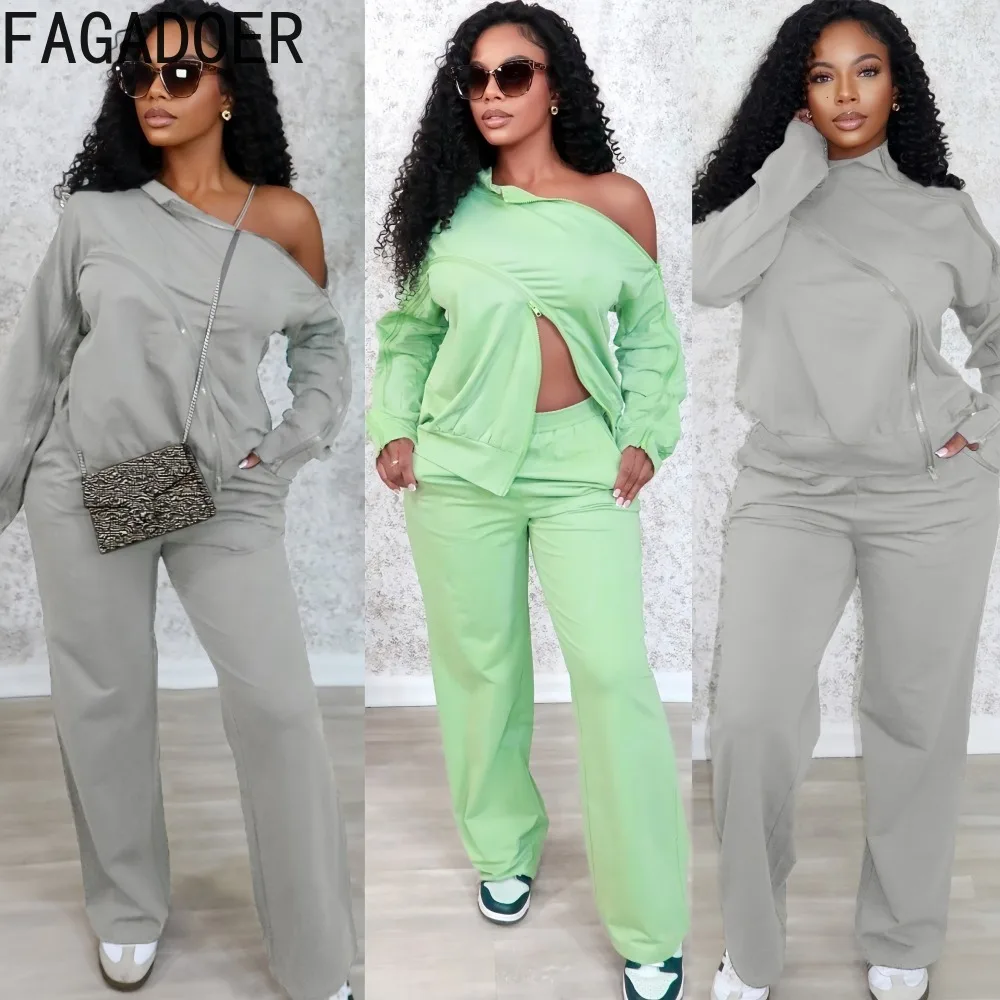 FAGADOER Casual Zip Patchwork Woman Solid Color Long Sleeve Crop Tops and Wide-leg Pants Matching Female Streetwear Clothing
FAGADOER Casual Zip Patchwork Woman Solid Color Long Sleeve Crop Tops and Wide-leg Pants Matching Female Streetwear Clothing