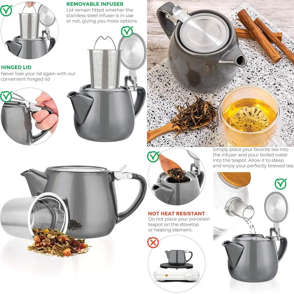 Чайник из фарфора Pluto серого цвета, 540 мл (18,2 унции), с крышкой из нержавеющей стали, для заваривания 1-2 чашек рассыпного чая
Чайник из фарфора Pluto серого цвета, 540 мл (18,2 унции), с крышкой из нержавеющей стали, для заваривания 1-2 чашек рассыпного чая