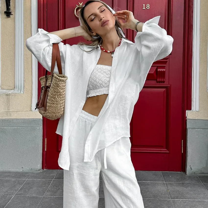 Women's 100% Cotton White Pajama Set Long Sleeve Spring Autumn Ladies Sleepwear 2 Pcs with Pant Single Breasted Pijama Sleepwear
Women's 100% Cotton White Pajama Set Long Sleeve Spring Autumn Ladies Sleepwear 2 Pcs with Pant Single Breasted Pijama Sleepwear