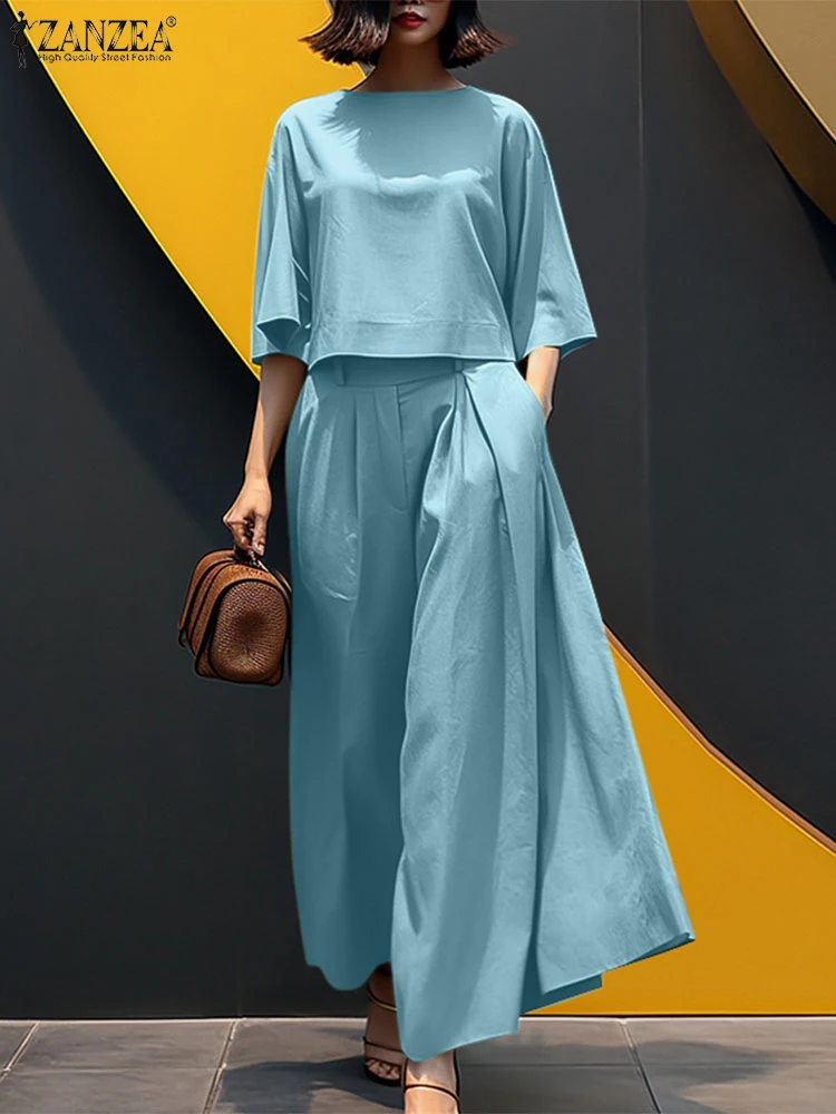 ZANZEA Casual Women Pant Sets Spring Stylish 3/4 Sleeve Crop Top Wide Leg Pant 2pcs Outfits Everyday Wear Loose Solid Tracksuits
ZANZEA Casual Women Pant Sets Spring Stylish 3/4 Sleeve Crop Top Wide Leg Pant 2pcs Outfits Everyday Wear Loose Solid Tracksuits