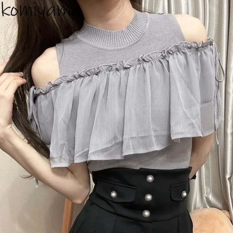Вязаная женская одежда с открытыми плечами, элегантная модная одежда Ropa De Mujer, японская одежда с оборками, летняя рубашка 2025 т, милые сексуальные кофточки
Вязаная женская одежда с открытыми плечами, элегантная модная одежда Ropa De Mujer, японская одежда с оборками, летняя рубашка 2025 т, милые сексуальные кофточки