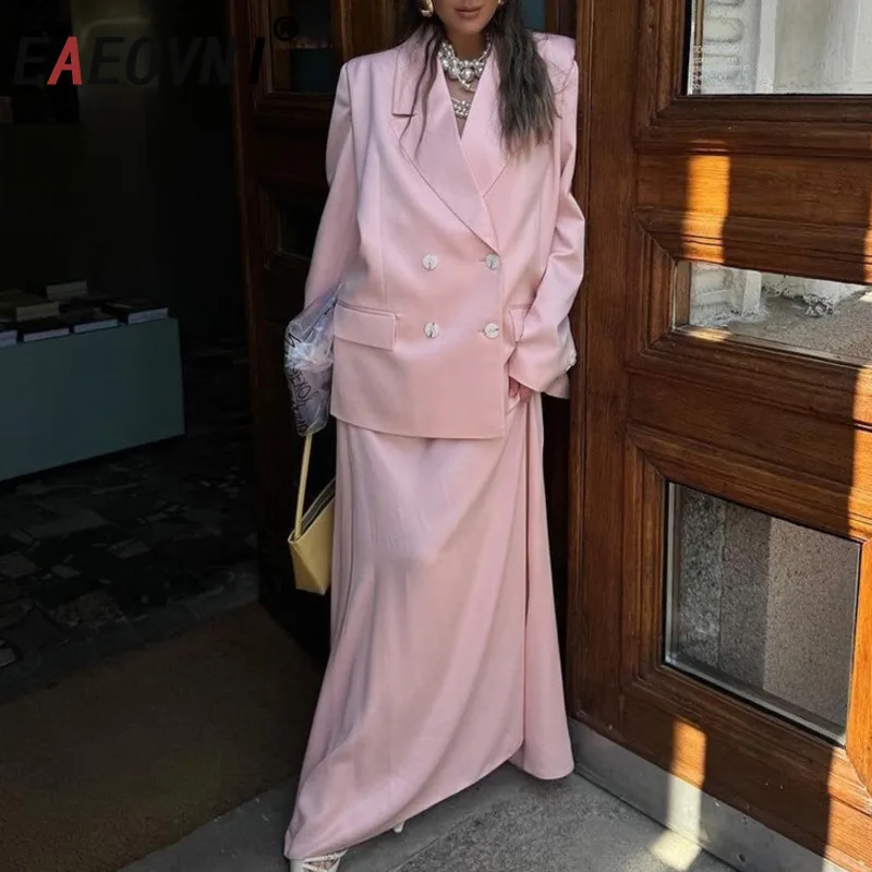 EAEOVNI Pink Elegant 2 Piece Set Women 2025 Autumn New Solid Color Button Blazer Coat + Long Skirt Fashion Temperament Clothing
EAEOVNI Pink Elegant 2 Piece Set Women 2025 Autumn New Solid Color Button Blazer Coat + Long Skirt Fashion Temperament Clothing