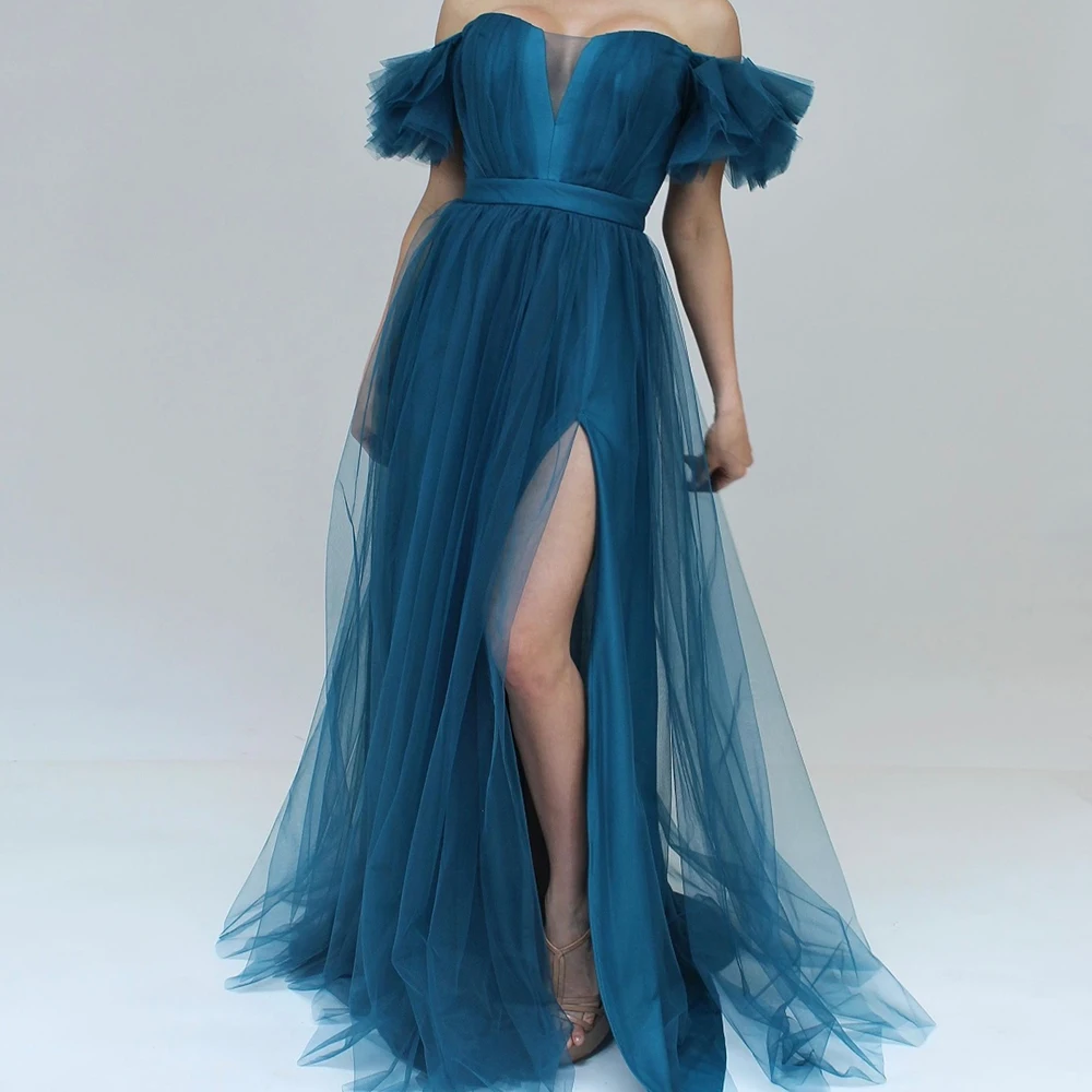 Customized Classic Sweetheart Off the Shoulder Short Sleeves Evening Dress Graceful Organza Pleats Blue Vestido De Noche
Customized Classic Sweetheart Off the Shoulder Short Sleeves Evening Dress Graceful Organza Pleats Blue Vestido De Noche