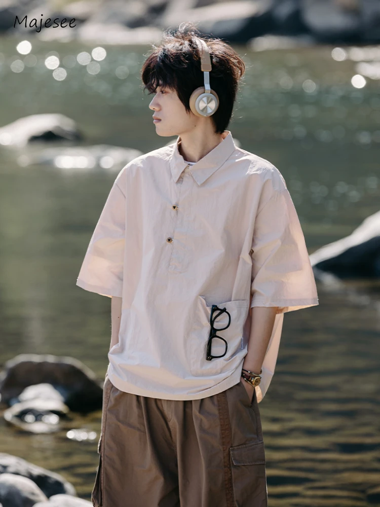 Shirts Men Solid Baggy Pocket Turn-down Collar Leisure All-match Simple Summer Japanese Style Comfortable Daily Chic Tops Unisex
Shirts Men Solid Baggy Pocket Turn-down Collar Leisure All-match Simple Summer Japanese Style Comfortable Daily Chic Tops Unisex
