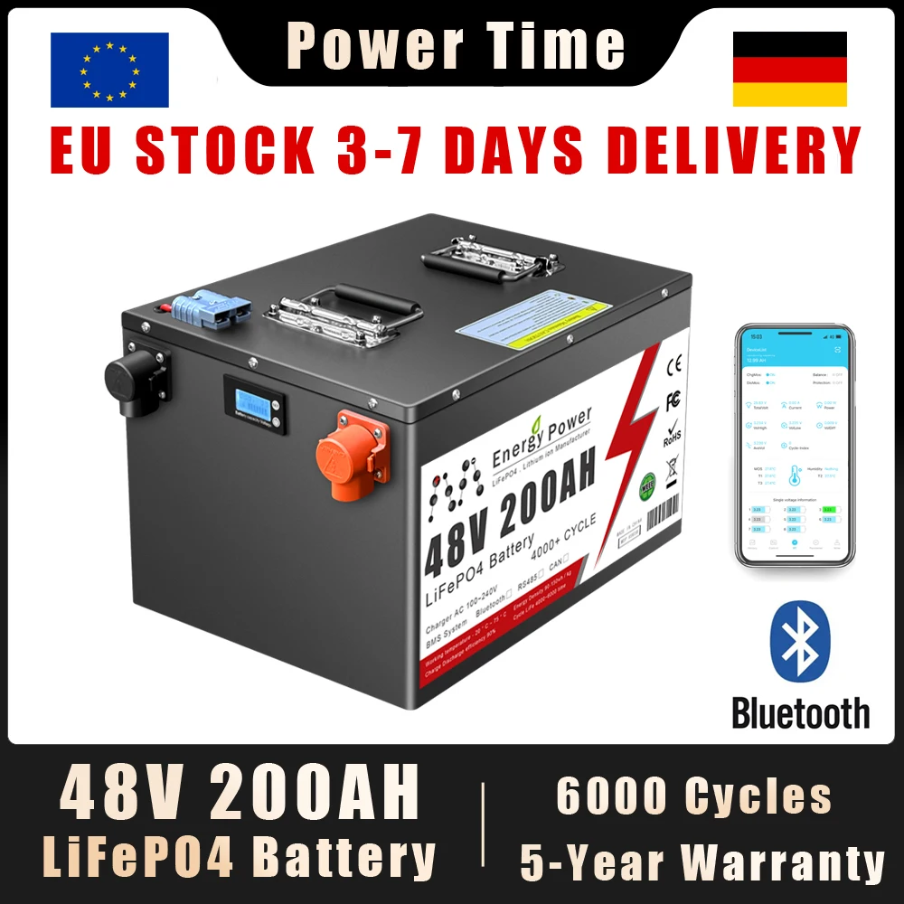 EU Stock LiFePO4 48V 200Ah 100Ah 50AH LiFePO4 Battery Built-in Bluetooth BMS 6000+ Cycles For Home RV Solar Off-Grid Camper
EU Stock LiFePO4 48V 200Ah 100Ah 50AH LiFePO4 Battery Built-in Bluetooth BMS 6000+ Cycles For Home RV Solar Off-Grid Camper