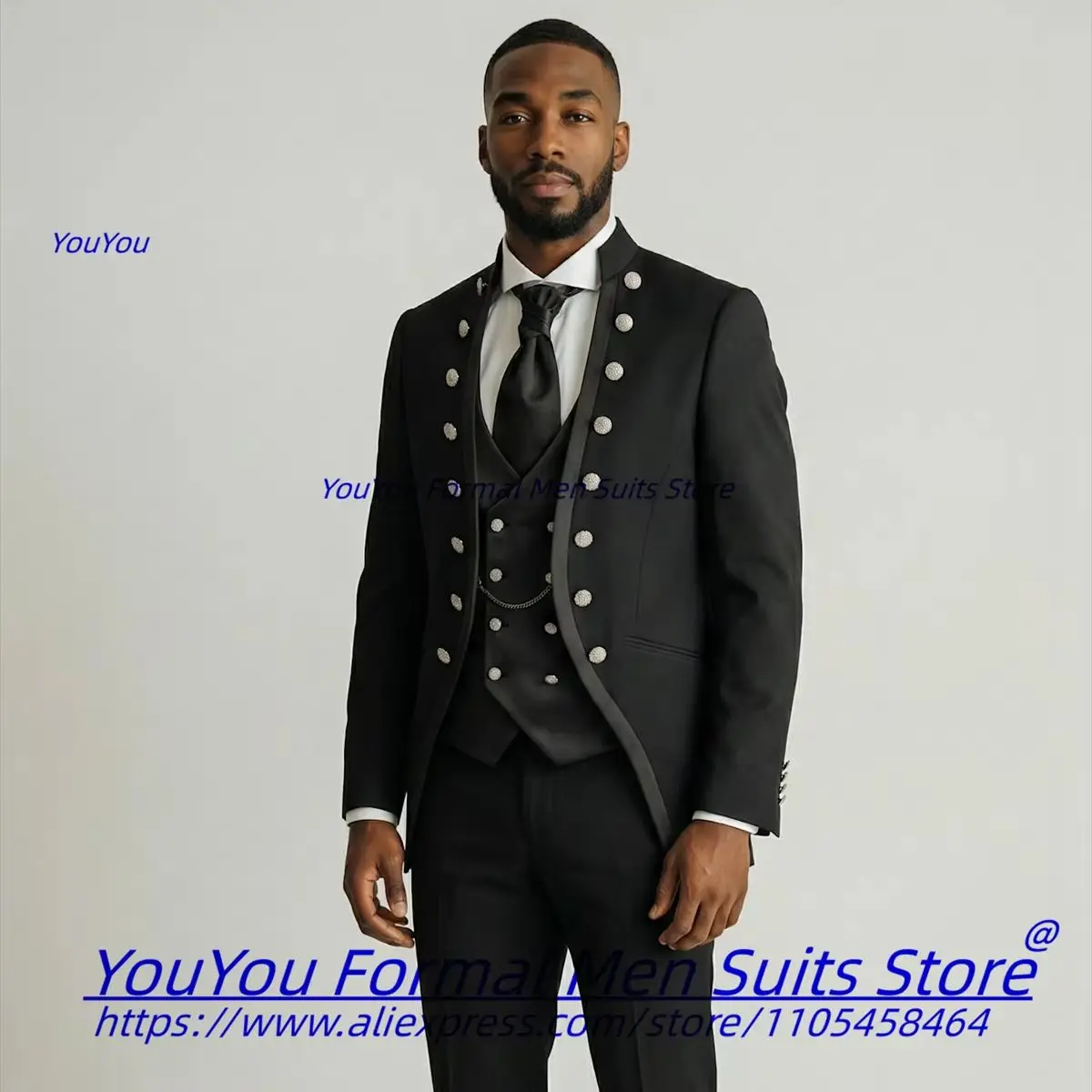 Handsome Black Stand Collar Party Male Formal Blazers Customized Slim Fit Groom Wedding Tuxedos High-qublity 3 Pieces Sets
Handsome Black Stand Collar Party Male Formal Blazers Customized Slim Fit Groom Wedding Tuxedos High-qublity 3 Pieces Sets