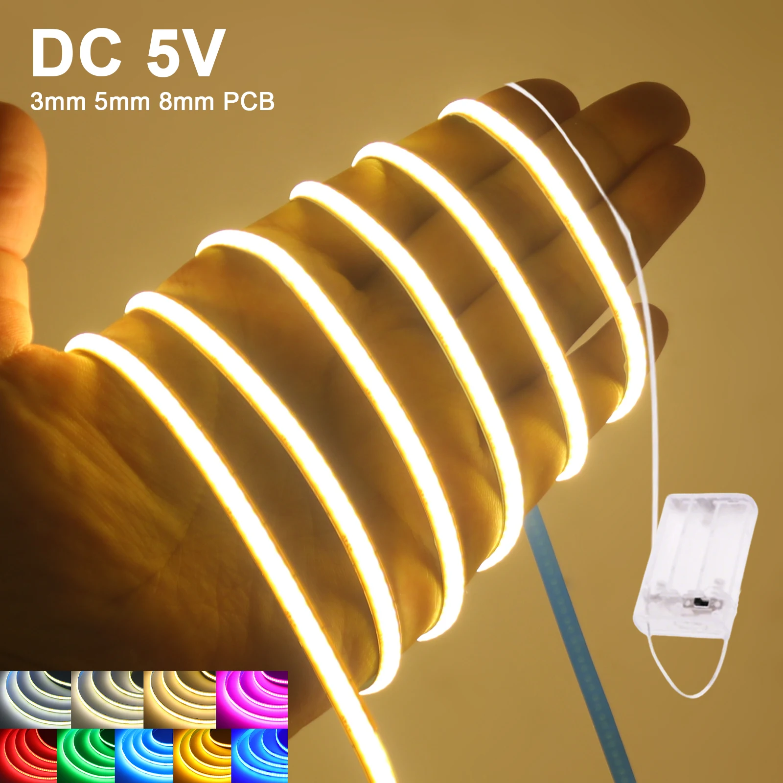 5V COB LED Strip Light 3mm 5mm 8mm PCB High Density Battery Power 320LEDs/M Blue Red Green Warm Natural White Flex Tape Lighting
5V COB LED Strip Light 3mm 5mm 8mm PCB High Density Battery Power 320LEDs/M Blue Red Green Warm Natural White Flex Tape Lighting
