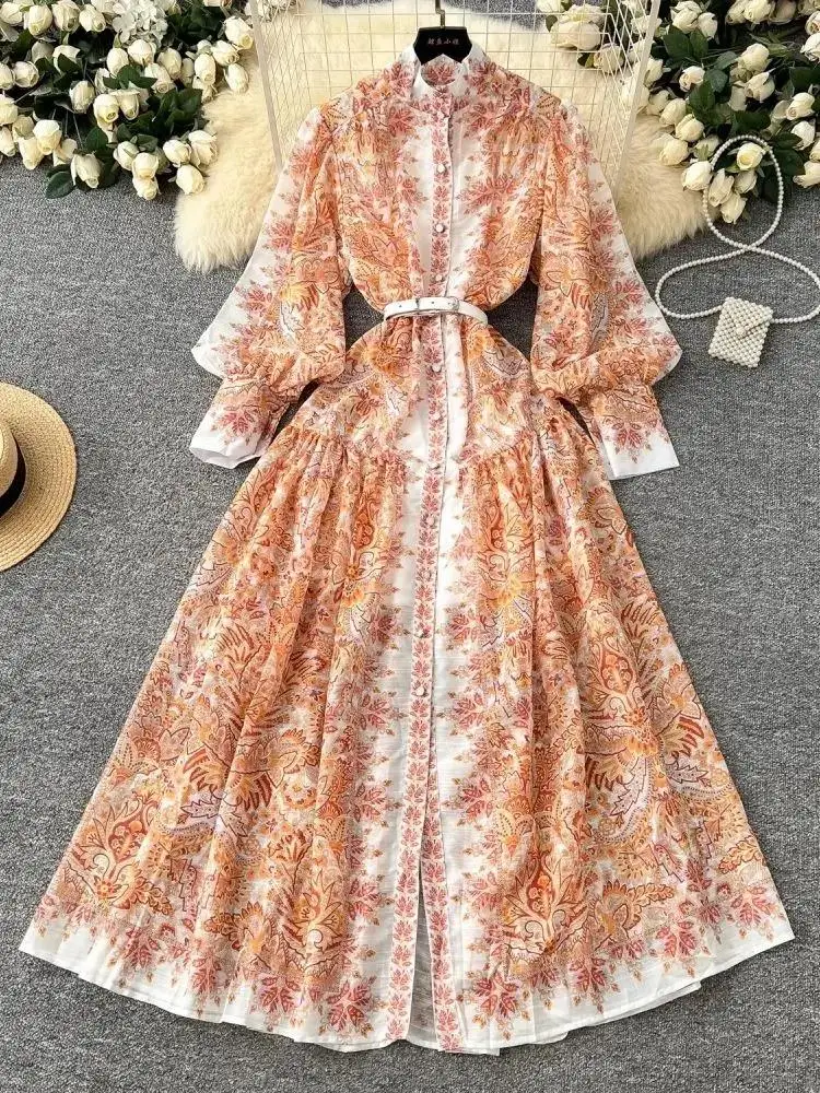 Vintage Paisley Flower Print Bohemian Maxi Dresses Women Turtleneck Long Lantern Sleeve Single Breasted Belt Loose Boho Vestidos
Vintage Paisley Flower Print Bohemian Maxi Dresses Women Turtleneck Long Lantern Sleeve Single Breasted Belt Loose Boho Vestidos