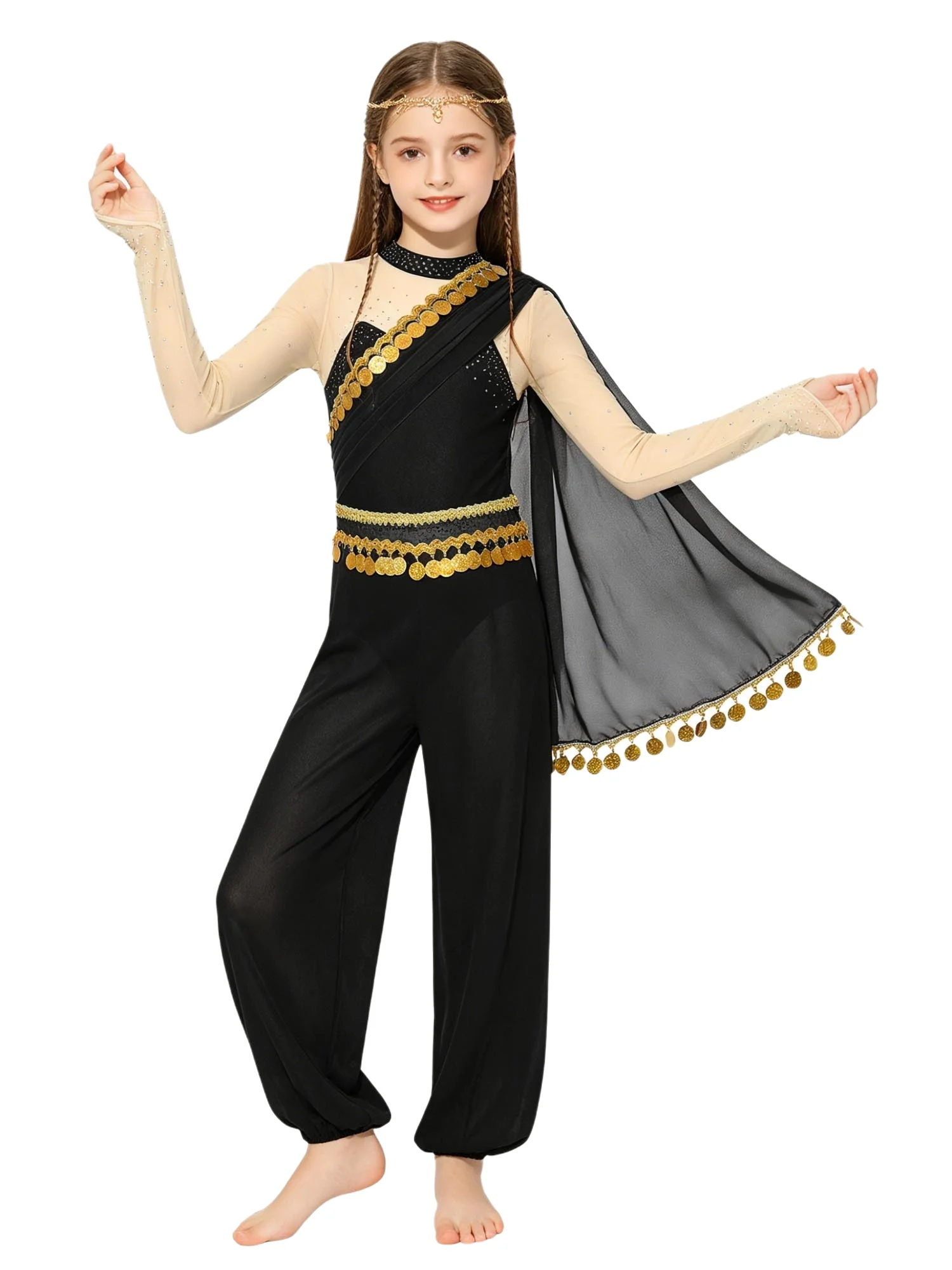 Girls Sparkly Sequins Tassels Rhinestone Arabian Princess Jumpsuit Long Sleeve Patchwork Bodysuit Stretchy for Halloween Cosplay
Girls Sparkly Sequins Tassels Rhinestone Arabian Princess Jumpsuit Long Sleeve Patchwork Bodysuit Stretchy for Halloween Cosplay