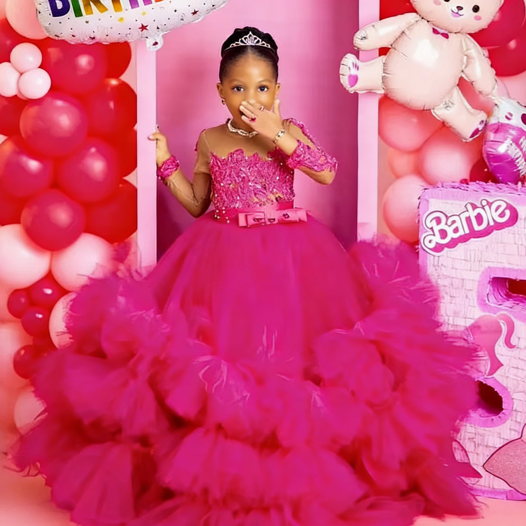Customized Pink Flower Girl Dress For Wedding Beading Pearls Tiered Long Sleeve Floor Length Kids Birthday First Communion Gown
Customized Pink Flower Girl Dress For Wedding Beading Pearls Tiered Long Sleeve Floor Length Kids Birthday First Communion Gown