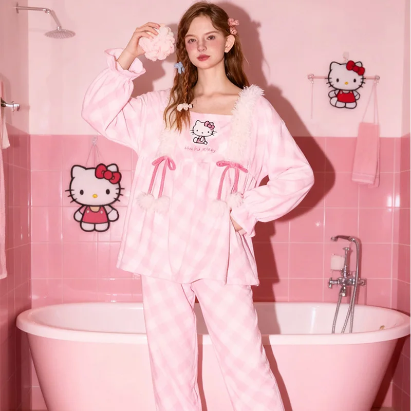 Sanrio Cartoon Kawaii Hello Kitty Winter Girl Plaid Striped Romantic Coral Fleece Pajama Set Thickened Homewear Outdoor Set
Sanrio Cartoon Kawaii Hello Kitty Winter Girl Plaid Striped Romantic Coral Fleece Pajama Set Thickened Homewear Outdoor Set