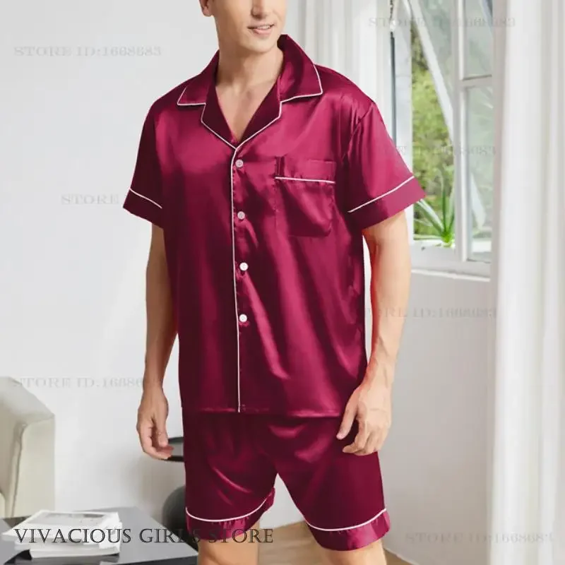 Summer Men 2PCS Pajamas Set Sleepwear Short Sleeve Shorts Pijamas Suit Loose Casual Nightwear Home Clothes Silk Satin Loungewear
Summer Men 2PCS Pajamas Set Sleepwear Short Sleeve Shorts Pijamas Suit Loose Casual Nightwear Home Clothes Silk Satin Loungewear