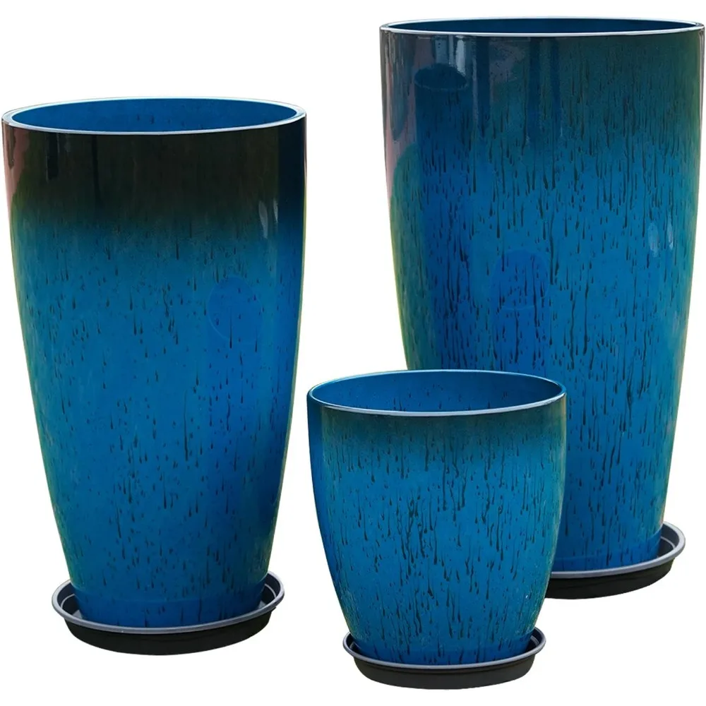 24,21,11 Inch Large Plastic Planters with Drainage Hole and Saucer - Set of 3 Tall Plant Pots Indoor Flower Pot Tall Round Plant
24,21,11 Inch Large Plastic Planters with Drainage Hole and Saucer - Set of 3 Tall Plant Pots Indoor Flower Pot Tall Round Plant