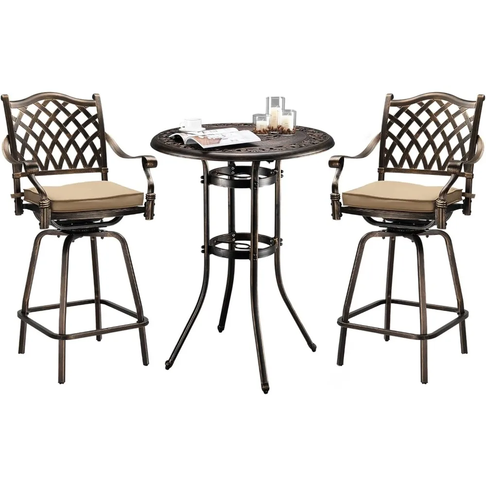 3 Piece Outdoor Patio Bar Set, Cast Aluminum Outdoor Swivel Bar Stools and Table w/Umberlla Hole, All-Weather Outdoor Bar Table
3 Piece Outdoor Patio Bar Set, Cast Aluminum Outdoor Swivel Bar Stools and Table w/Umberlla Hole, All-Weather Outdoor Bar Table