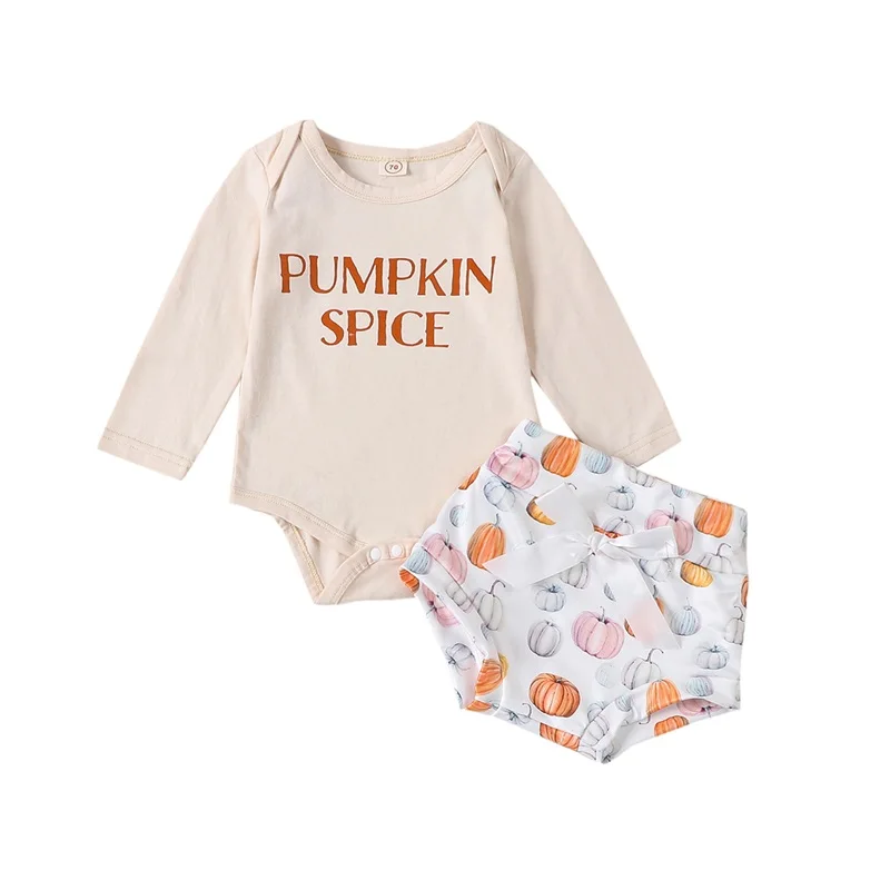 Baby Girls Shorts Set, Long Sleeve Letters Print Romper with Pumpkin Print Shorts Fall Outfit Halloween Clothes
Baby Girls Shorts Set, Long Sleeve Letters Print Romper with Pumpkin Print Shorts Fall Outfit Halloween Clothes
