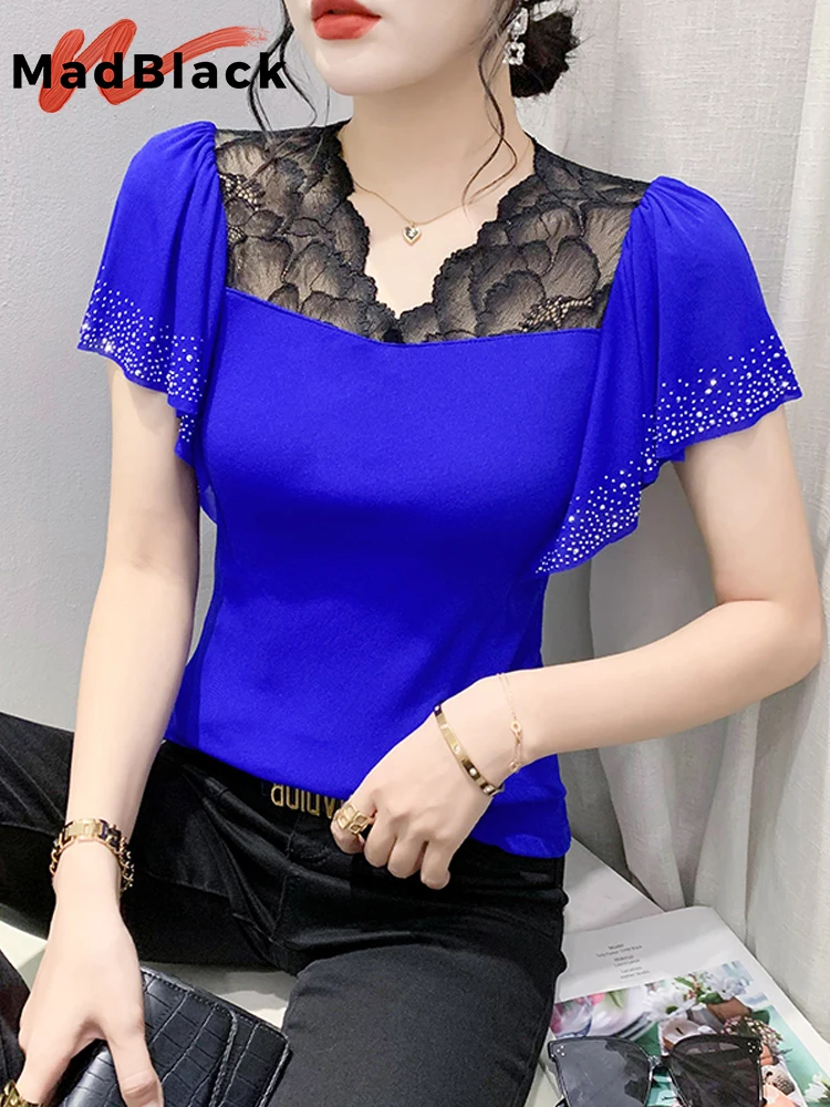 MadBlack Summer Euroepan Clothes Tshirts Female Sexy Hollow Out Lace Hot Drill Slim Mesh Tops Short Ruffles Sleeves Tees T35249C
MadBlack Summer Euroepan Clothes Tshirts Female Sexy Hollow Out Lace Hot Drill Slim Mesh Tops Short Ruffles Sleeves Tees T35249C