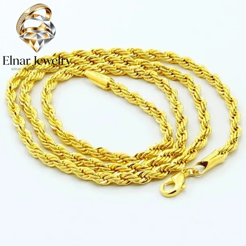 Elnar Jewelry Unisex 24K Gold AU999 3/4/5mm Twisted Rope Necklace | Hammered-textured with silver accents, rugged for edgy style
Elnar Jewelry Unisex 24K Gold AU999 3/4/5mm Twisted Rope Necklace | Hammered-textured with silver accents, rugged for edgy style