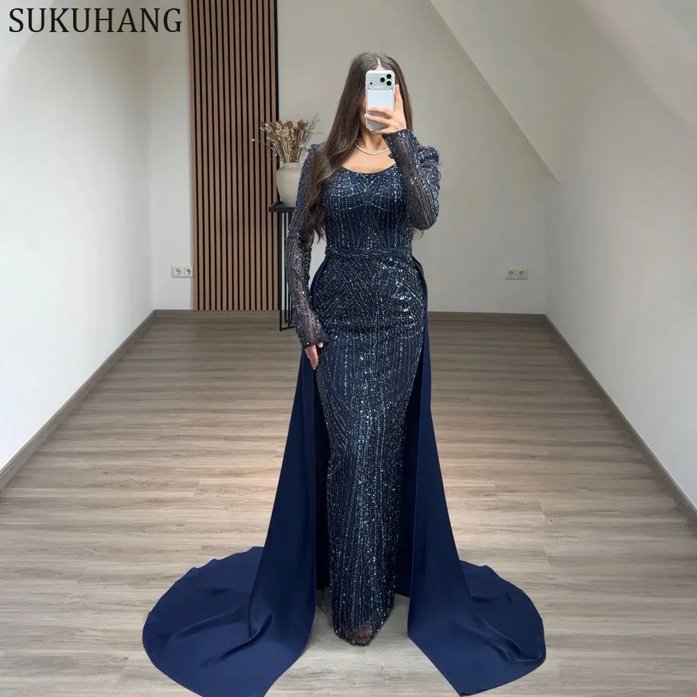 SUKUHANG Luxury Dubai Blue Mermaid Muslim Evening Dress Overskirt Plus Size Women Wedding Guest Party Gowns Sleeve Customized
SUKUHANG Luxury Dubai Blue Mermaid Muslim Evening Dress Overskirt Plus Size Women Wedding Guest Party Gowns Sleeve Customized