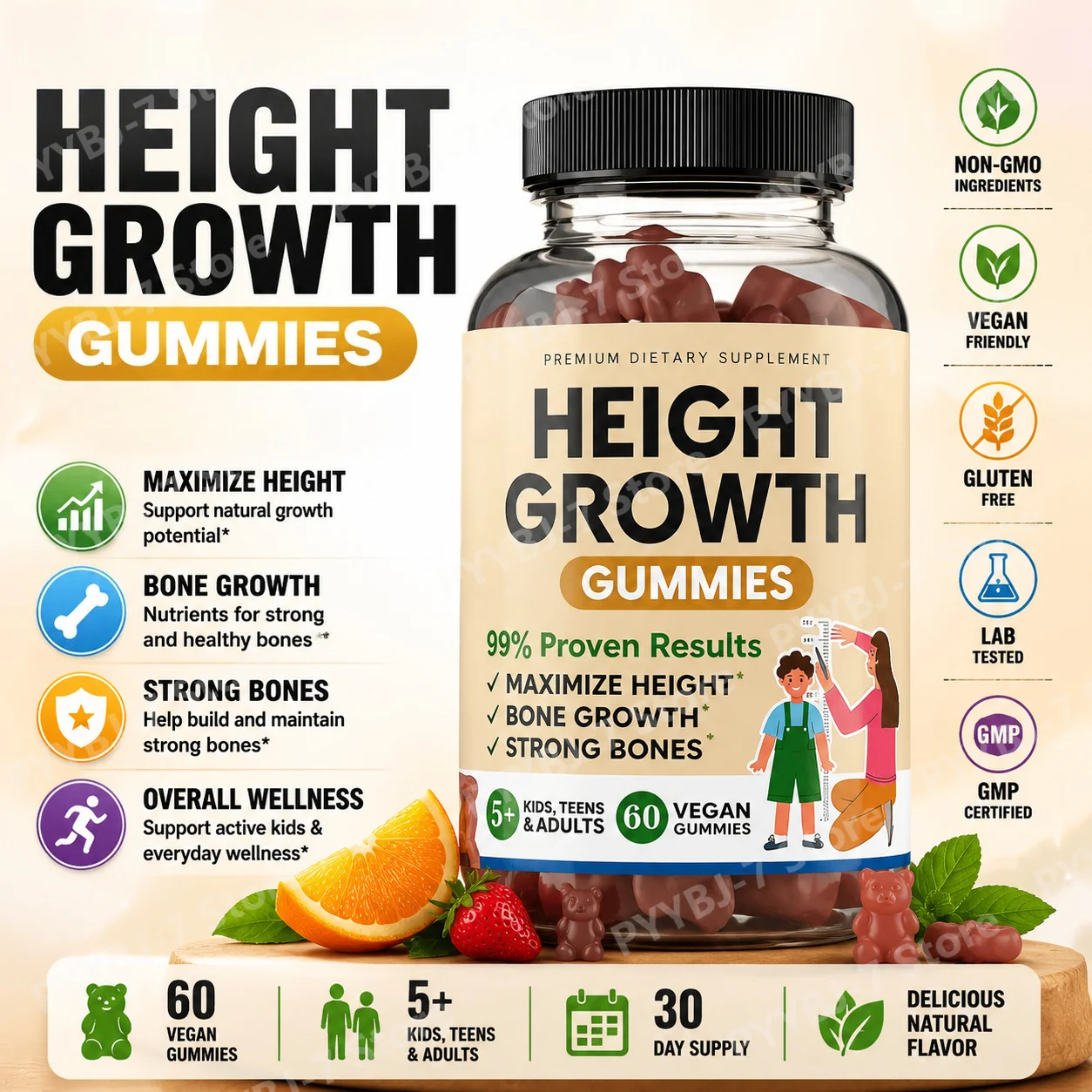 Vegan Gummies with Calcium Magnesium Zinc Vitamin D3 & K2, Supports Bone Health & Daily Nutrition Grow Tall Maximizer Supplement
Vegan Gummies with Calcium Magnesium Zinc Vitamin D3 & K2, Supports Bone Health & Daily Nutrition Grow Tall Maximizer Supplement
