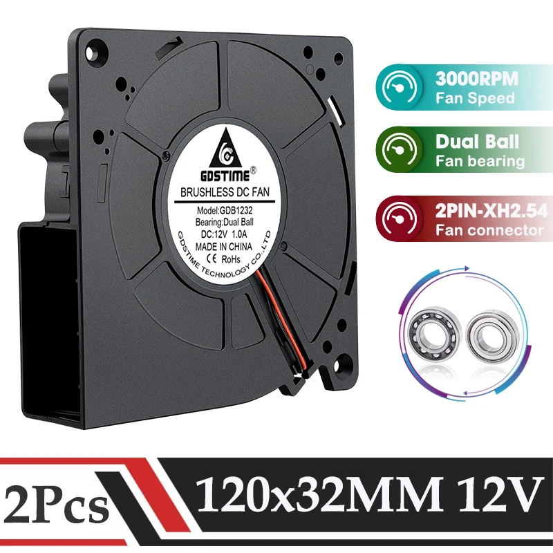 GDSTIME 2Pcs 120MM Blower Fan DC 12V Dual Ball Brushless Radial Fan 120MMM*32MM Large air volume Fan for BBQ,Industrial Cooling
GDSTIME 2Pcs 120MM Blower Fan DC 12V Dual Ball Brushless Radial Fan 120MMM*32MM Large air volume Fan for BBQ,Industrial Cooling