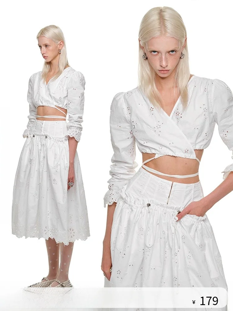 JINN STUDIO Women's Ultra-ort Hollow out Embroidery irt V-Ne Tie Bubble Sve Waist White Top Spring 2025
JINN STUDIO Women's Ultra-ort Hollow out Embroidery irt V-Ne Tie Bubble Sve Waist White Top Spring 2025