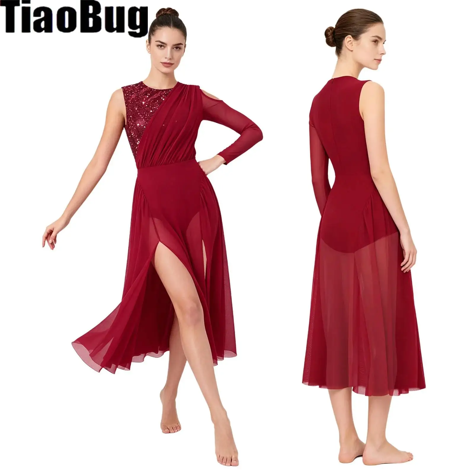 Women Lyrical Dance Jumpsuit Sequined Dress Asymmetrical Sleeves Cold Shoulder Long Sleeve Split Mesh Legs with Briefs
Women Lyrical Dance Jumpsuit Sequined Dress Asymmetrical Sleeves Cold Shoulder Long Sleeve Split Mesh Legs with Briefs