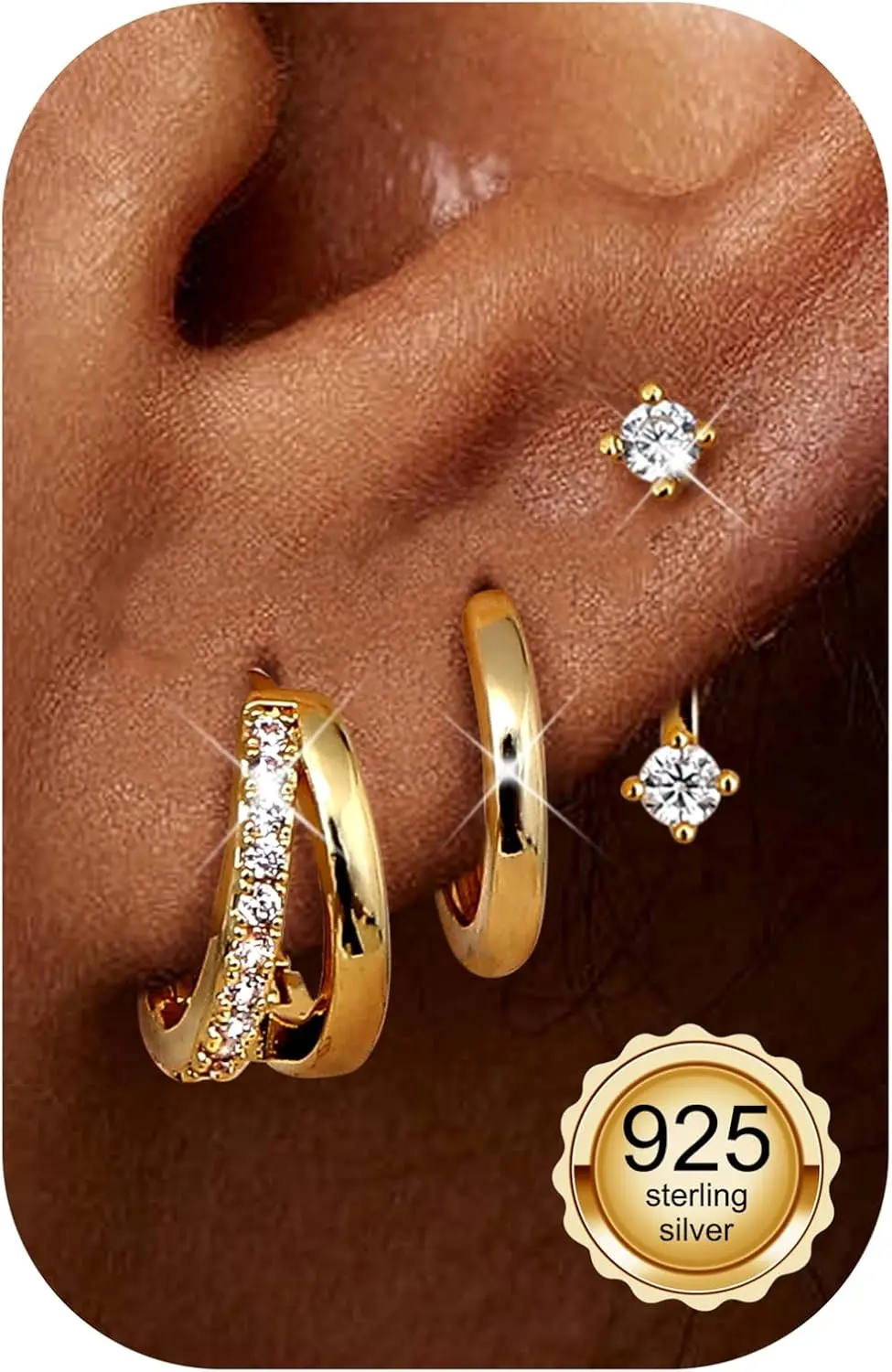 3 Pairs of Earrings Silver 925 Earrings Gold Hoop Earrings 14K Gold-Plated Double Hoop Earrings
3 Pairs of Earrings Silver 925 Earrings Gold Hoop Earrings 14K Gold-Plated Double Hoop Earrings