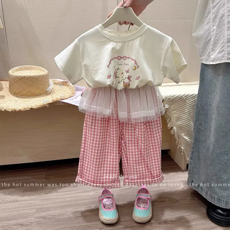 Children's Clothing Sets Girls Cute Suit Kids Short-Sleeved Cartoon Top Lace Trousers 2-Piece Summer New T-Shirt Outfit 2-8 Year
Children's Clothing Sets Girls Cute Suit Kids Short-Sleeved Cartoon Top Lace Trousers 2-Piece Summer New T-Shirt Outfit 2-8 Year