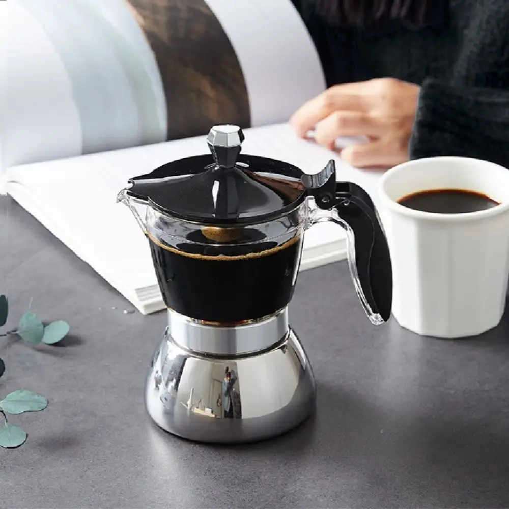 4/6 Cups Visible Moka Pot Transparent Pot Body Stainless Steel Coffee Maker Pot Universal Espresso Italian Coffee Machine Gift
4/6 Cups Visible Moka Pot Transparent Pot Body Stainless Steel Coffee Maker Pot Universal Espresso Italian Coffee Machine Gift