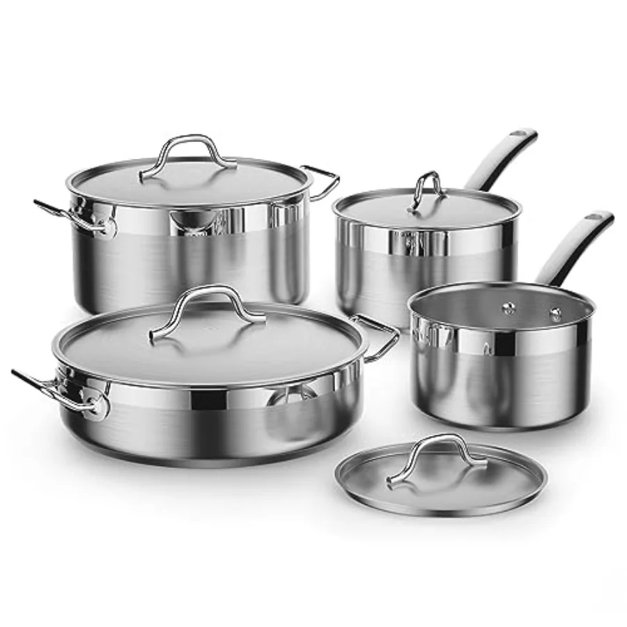 Kitchen Cookware Sets Stainless Steel Professional Pots and Pans Include Saucepan Saute Pan Stockpot with Lids 8-Piece Silver
Kitchen Cookware Sets Stainless Steel Professional Pots and Pans Include Saucepan Saute Pan Stockpot with Lids 8-Piece Silver