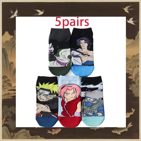 5 pares de meias Naruto anime Chaoren meias cosplay role play de alta qualidade adequado para primavera, verão, outono e inverno