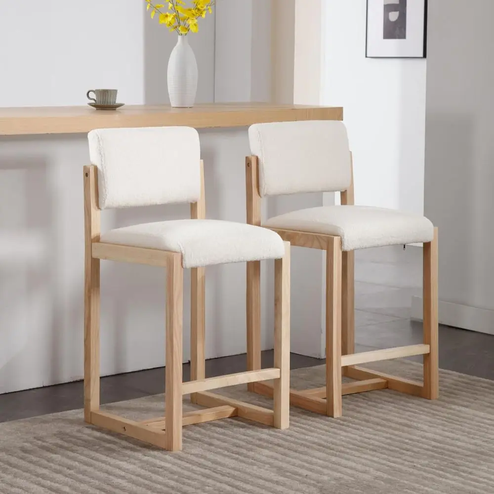 Pair of 26 High Upholstered Counter Stools with Backrest, White Sherpa Cushion for Kitchen Island
Pair of 26 High Upholstered Counter Stools with Backrest, White Sherpa Cushion for Kitchen Island