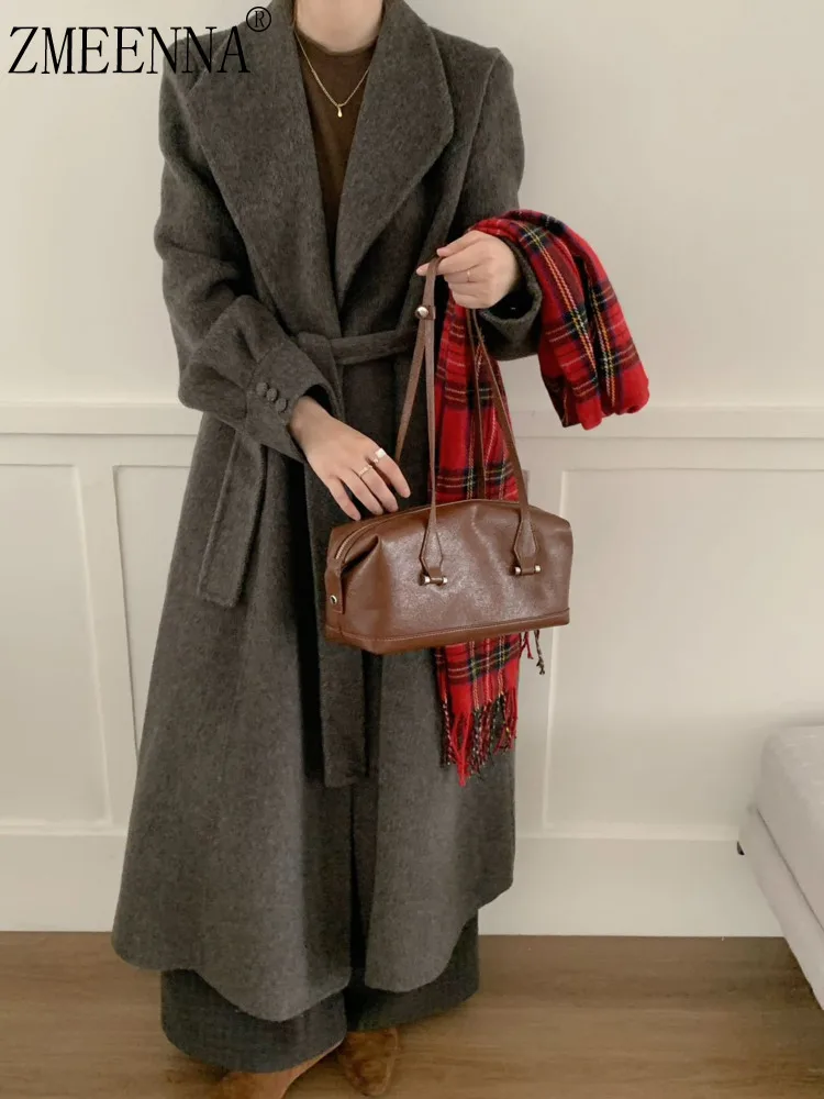 ZMEENNA Women's Elegant Wool Blend Long Trench Coat With Belted Waist And Lapel Collar Solid Color Warm Outerwear ZM3789
ZMEENNA Women's Elegant Wool Blend Long Trench Coat With Belted Waist And Lapel Collar Solid Color Warm Outerwear ZM3789