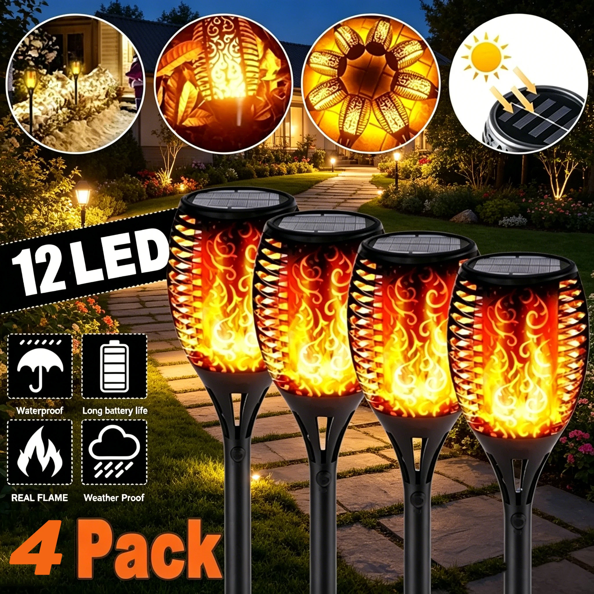 1-4PCS 12LED Solar Flame Torch Light Flickering Light Waterproof Garden Decoration Outdoor Lawn Path Yard Patio Floor Lamp
1-4PCS 12LED Solar Flame Torch Light Flickering Light Waterproof Garden Decoration Outdoor Lawn Path Yard Patio Floor Lamp