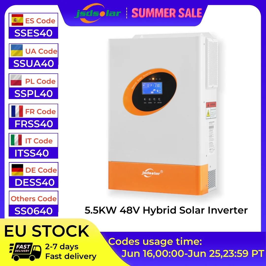 jsdsolar 48V 5.5KW Hybrid Solar Parallel Inverter 230VAC Off Grid Pure Sine Wave MPPT Solar Charger Solar Inversor With WIFI
jsdsolar 48V 5.5KW Hybrid Solar Parallel Inverter 230VAC Off Grid Pure Sine Wave MPPT Solar Charger Solar Inversor With WIFI